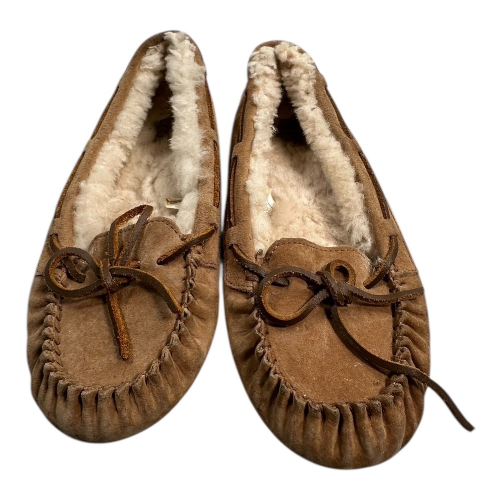 UGG Australia Women's Chestnut Suede Sheepskin Lined Moccasin Slippers Size 7‎